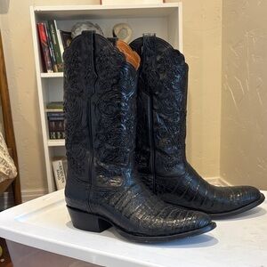 Tony Lama Black Belly Signature Series Caiman + Handtooled Tops size 10